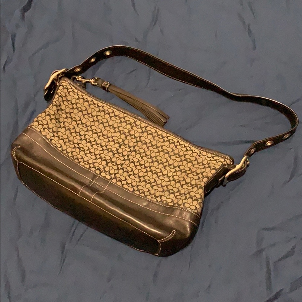 Authentic Coach Brown Leather Handbag with Tassel